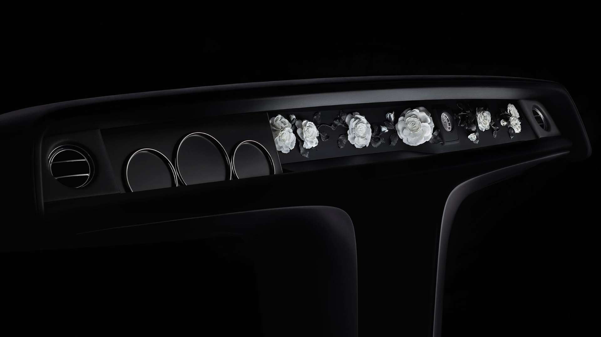 A close up of the intricate porcelain roses created for a Phantom Gallery by world-renowned Nymphenburg, porcelain makers based in Germany