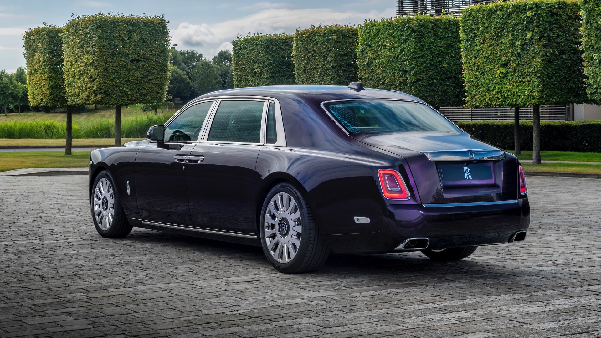 Rear view of purple Rolls-Royce Extended Wheelbase