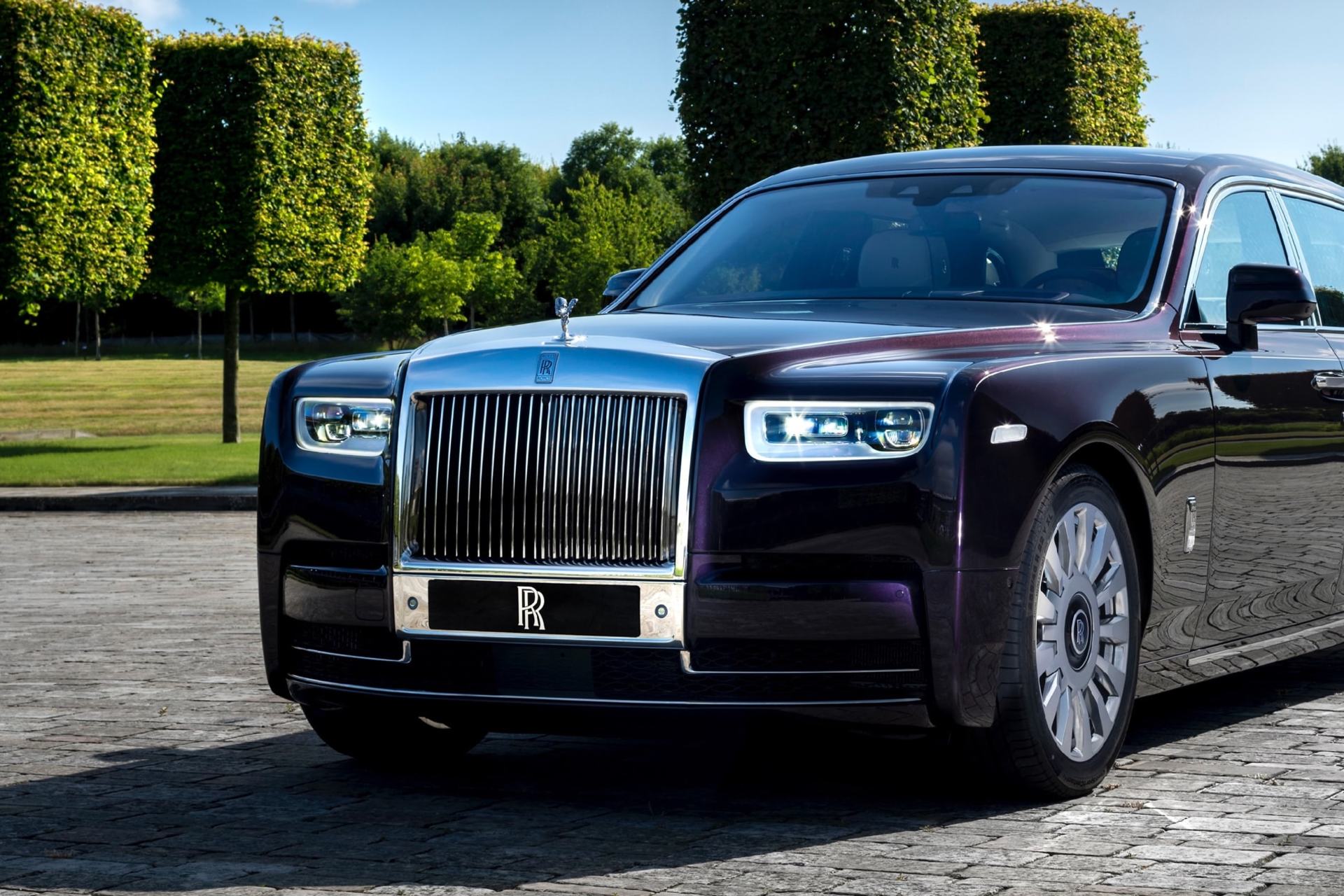 Exterior front three quarter exterior of a Rolls-Royce Phantom motor car at the Goodwood factory courtyard.