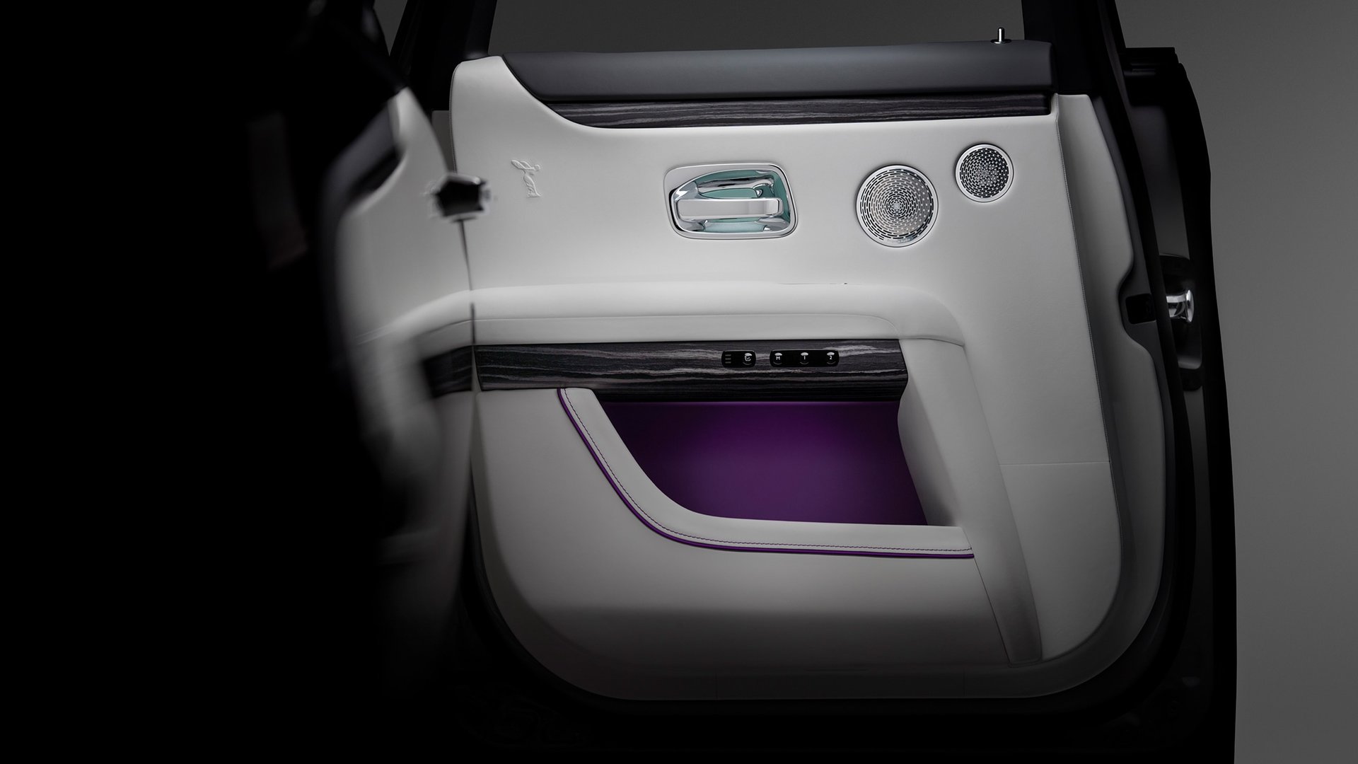 Interior detail of open door of Rolls-Royce motor car