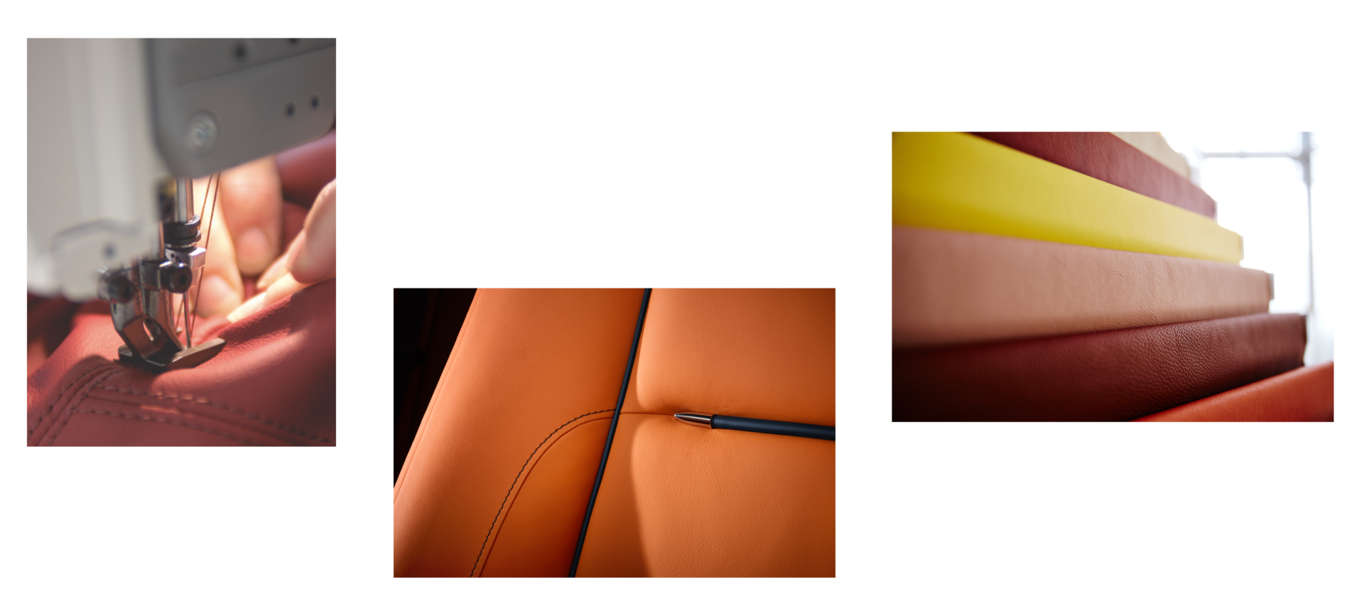 Details of complementary stitch colouring on bespoke interior leather