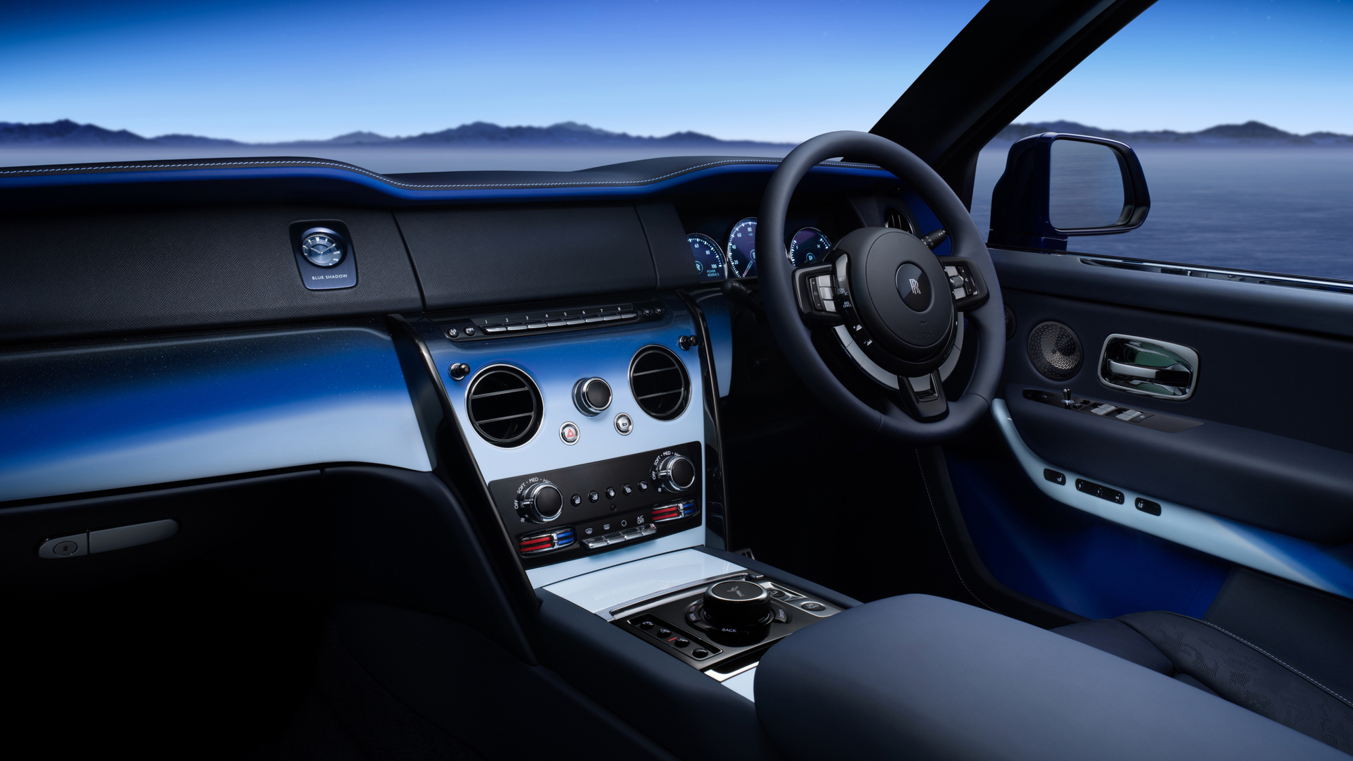 Dashboard of Blue Shadow Cullinan displaying air conditioning and other dials