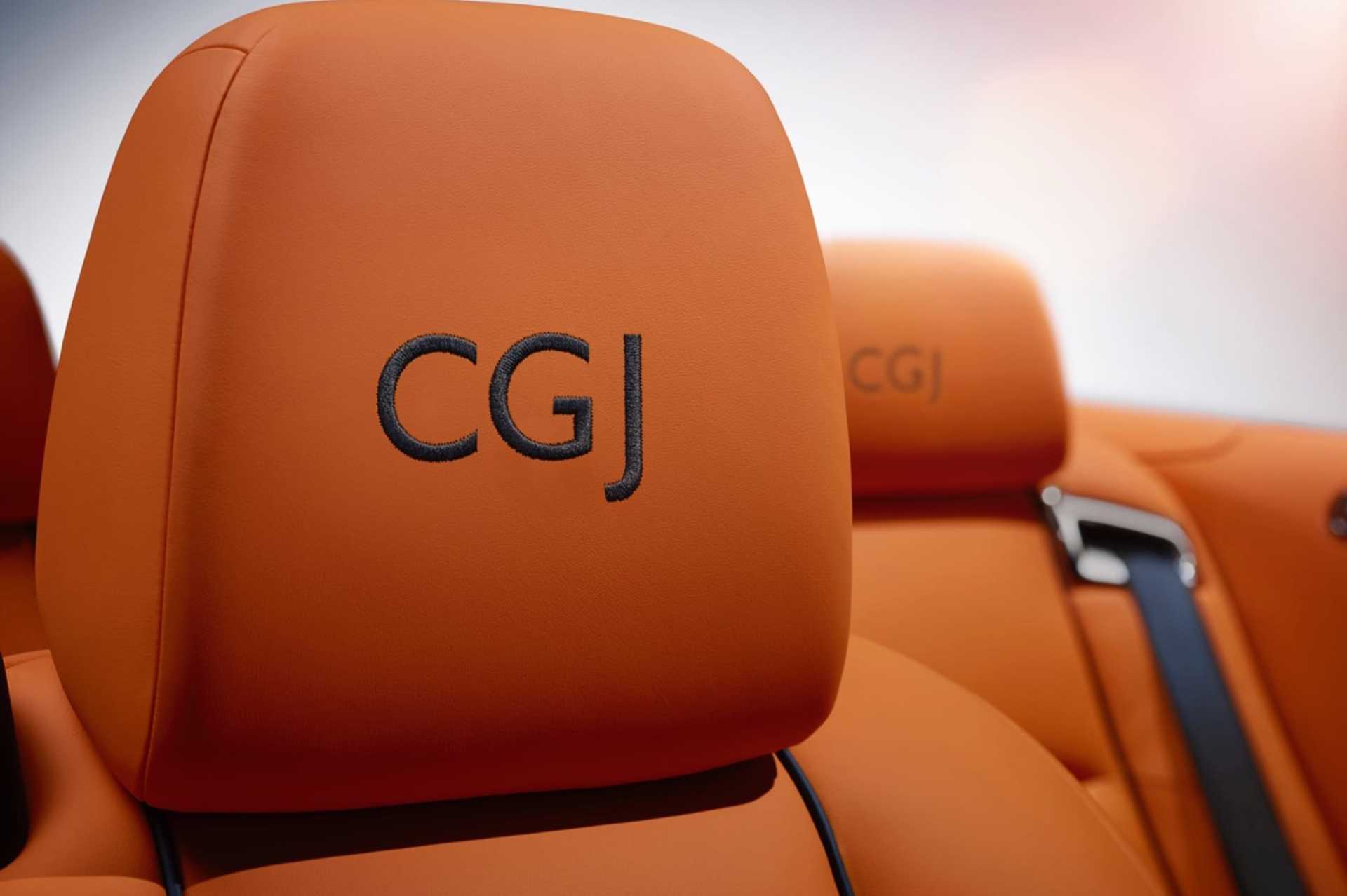 Personalised headrest in a bespoke Rolls-Royce motor car