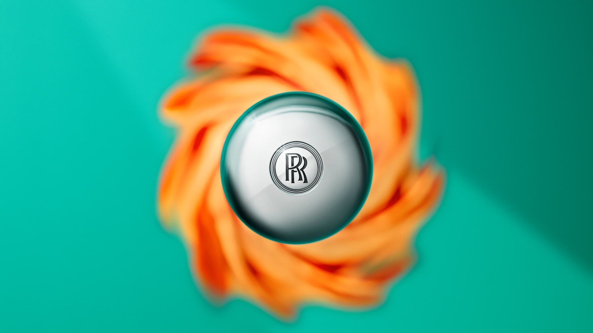 Detailed view for the top of the Rolls-Royce Umbrella showing the Rolls-Royce monogram on it.