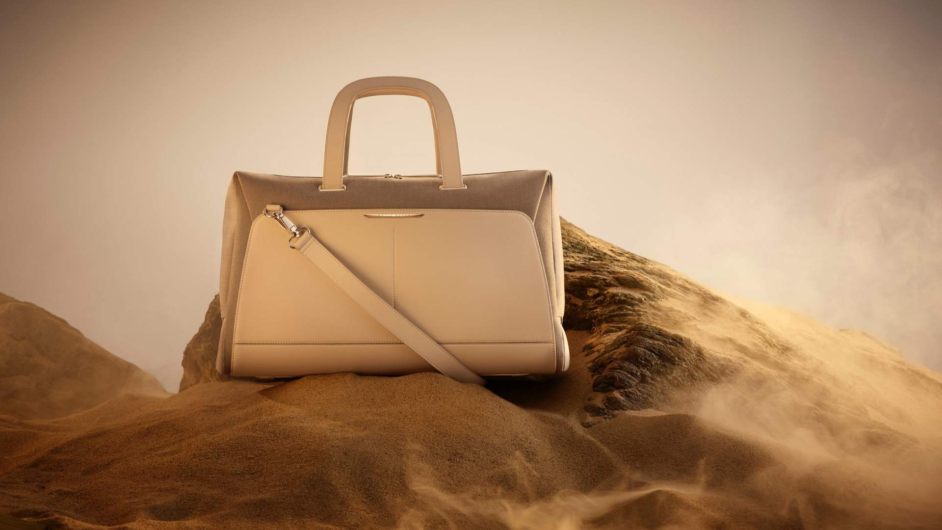 24 hr Weekender bag from the Rolls-Royce Escapism Luggage Collection on rocky landscape