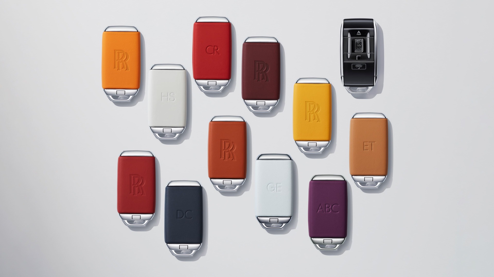 Closer view of a range of personalised key backs in different colours.