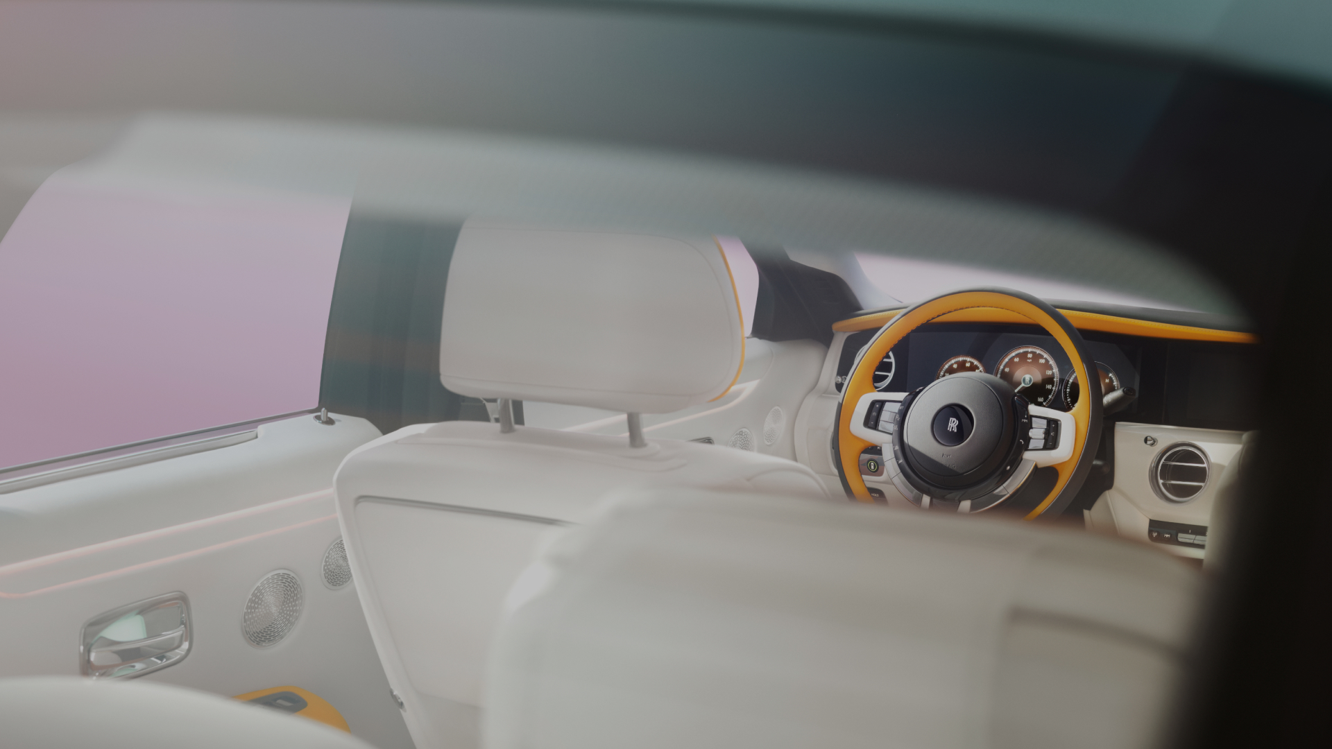 The front interior of a Rolls-Royce Ghost 