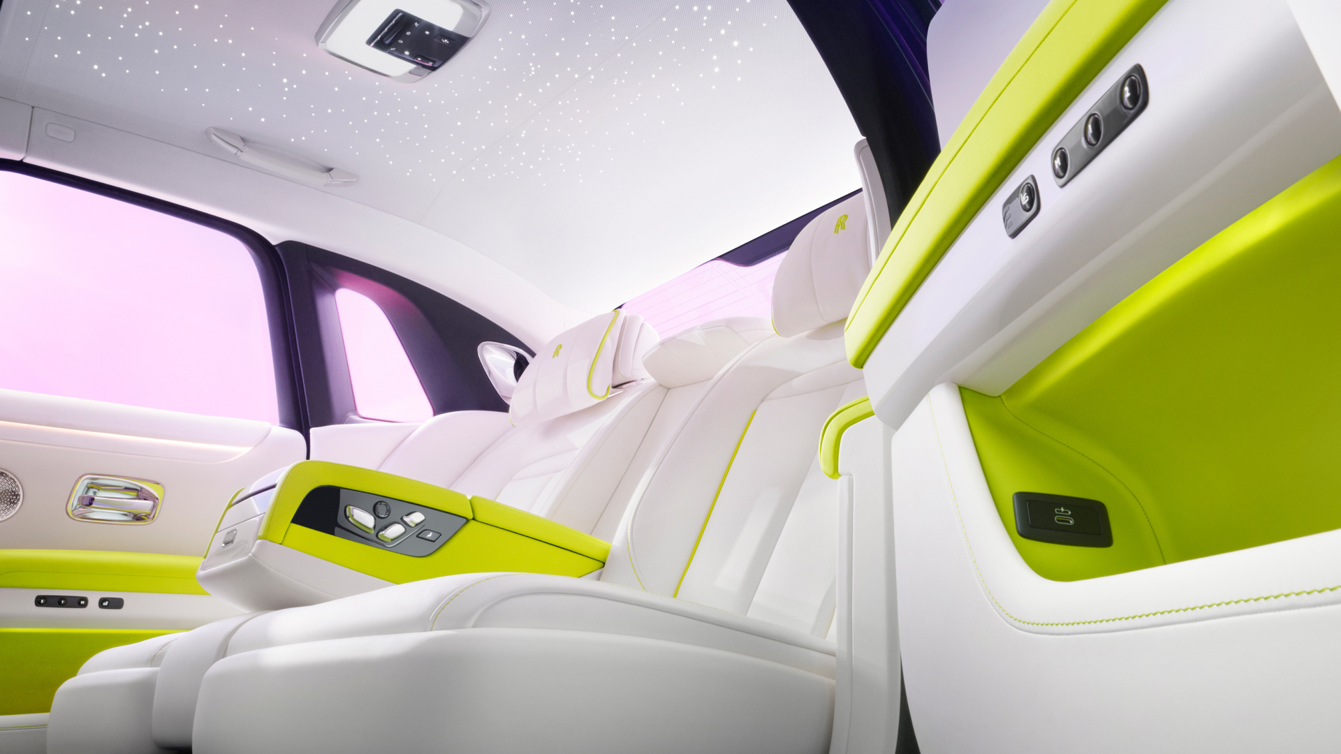 Interior shot displaying seat pattern of the Ghost car