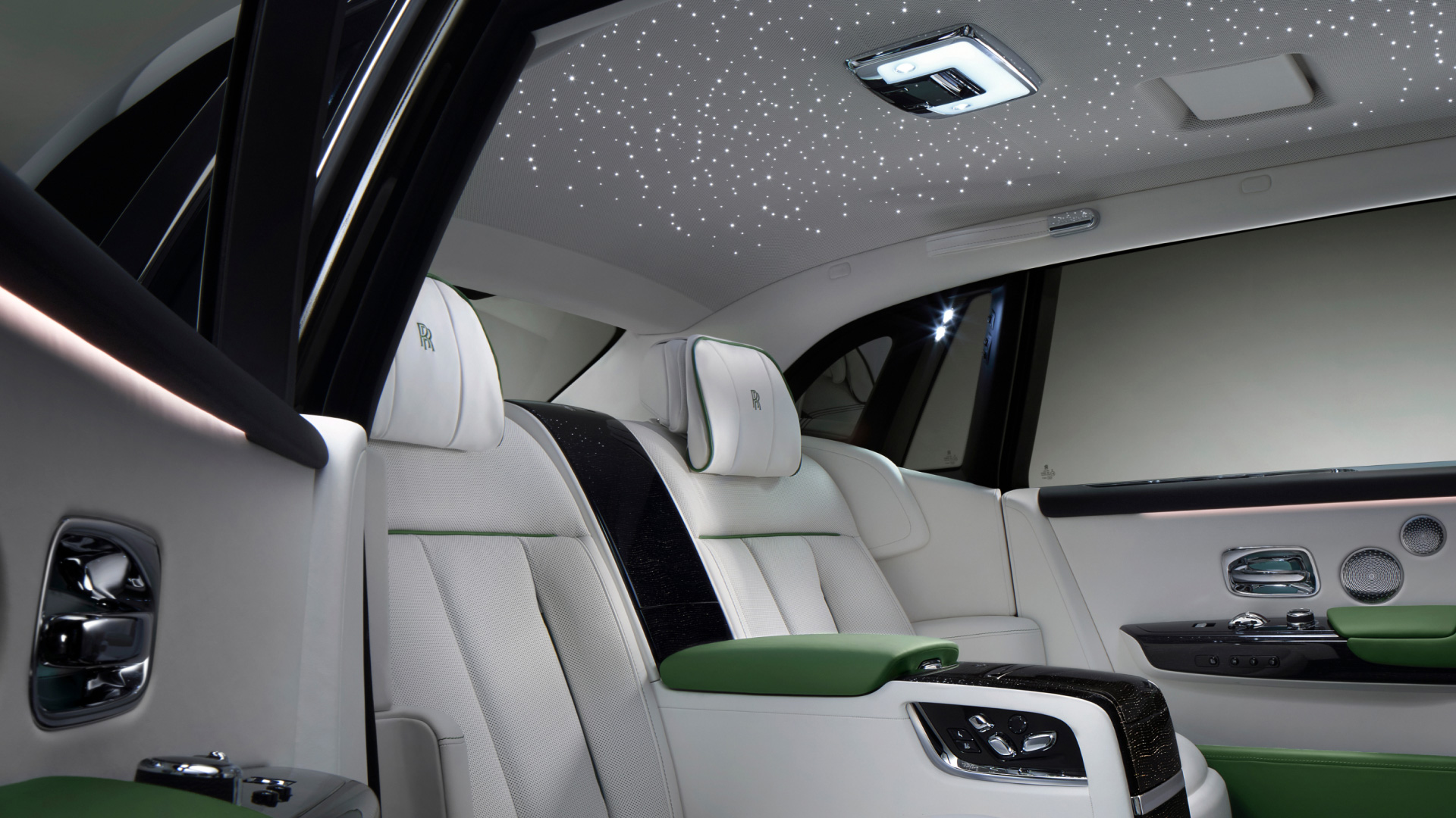 Rear seats of A Rolls-Royce Phantom Extended from on of the back doors