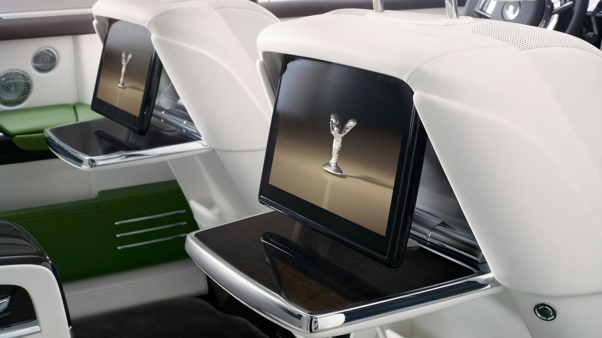Close view of the screens inside a Rolls-Royce Phantom Extended
