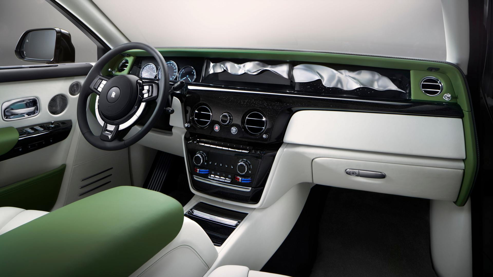 Interior view of  the front of a Rolls-Royce Phantom Extended 