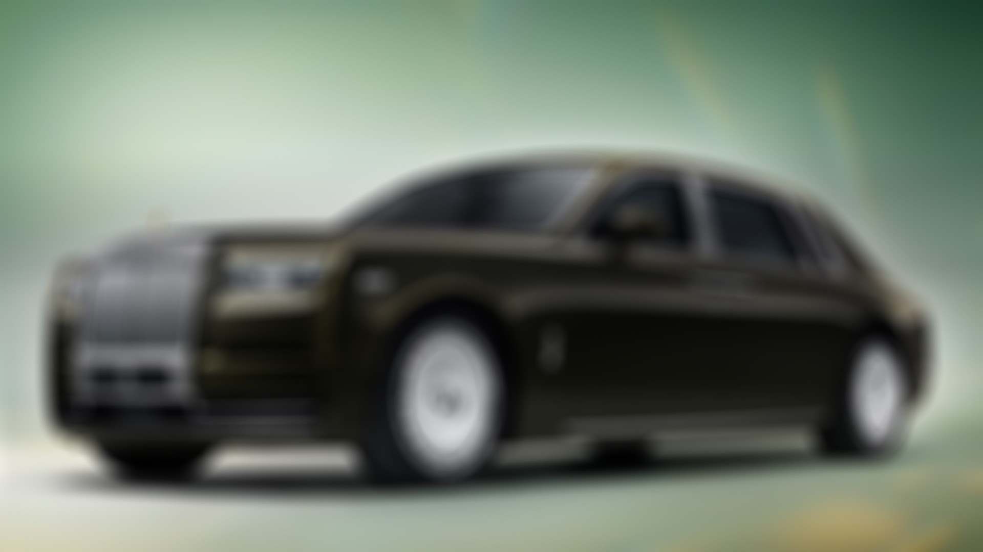 A Rolls-Royce Phantom Extended in dark green with a light green background
