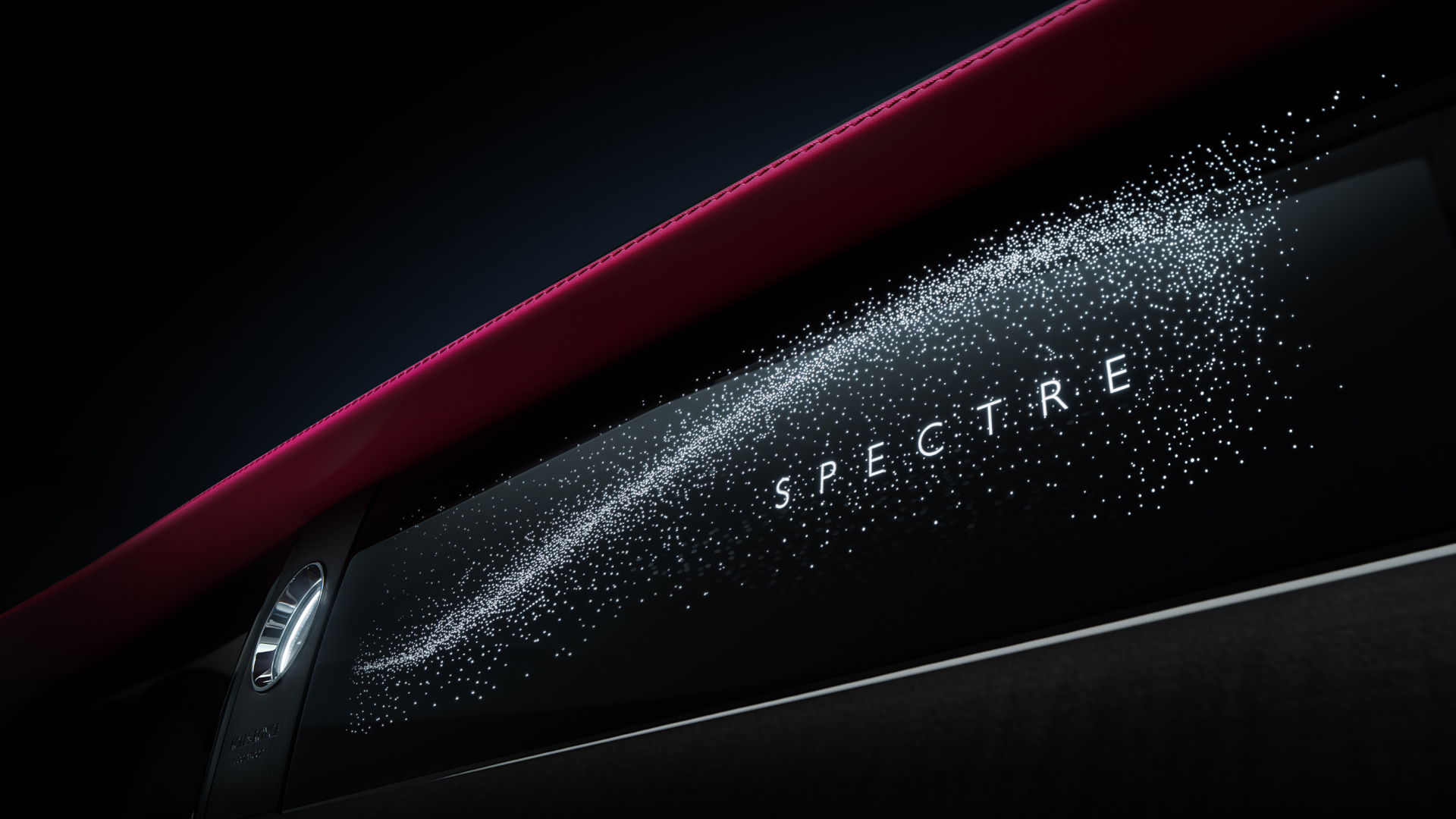 Spectre logo surrounded by particles and a red exterior outline 
